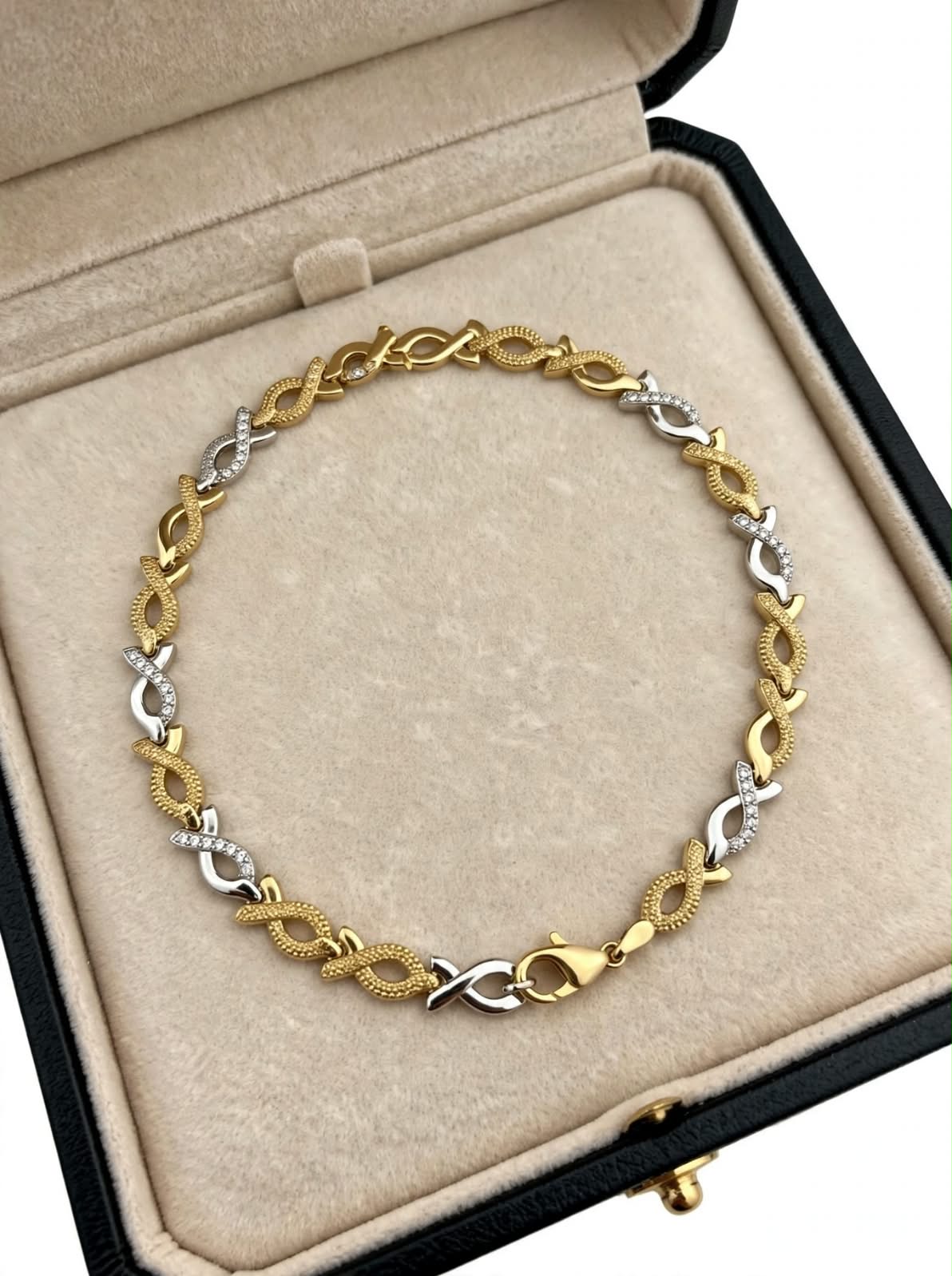 Pulsera Dama Combinada Oro Blanco y Amarillo 14k