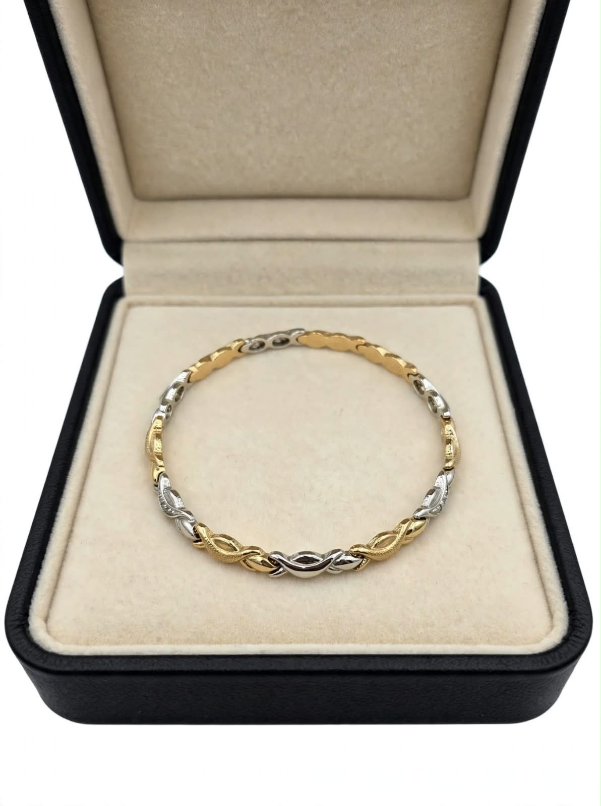Pulsera Dama Combinada Oro Blanco y Amarillo 14k