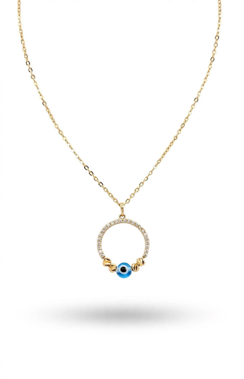 Gargantilla con Aros de la Suerte y Ojo Turco 14k