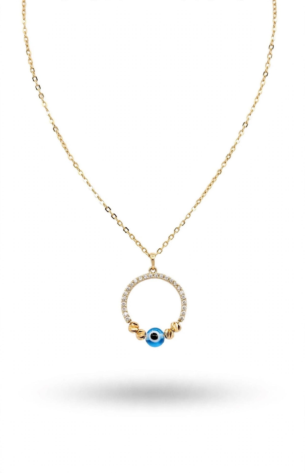 Gargantilla con Aros de la Suerte y Ojo Turco 14k